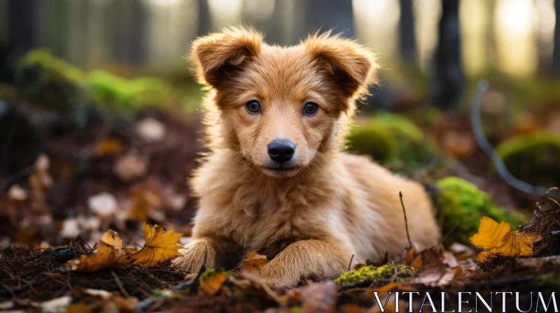 Heartwarming Portrayal of Brown Puppy in Norwegian Forest AI Image