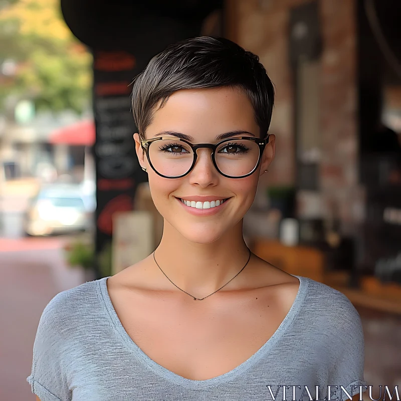 Portrait of a Smiling Woman with Short Hair AI Image