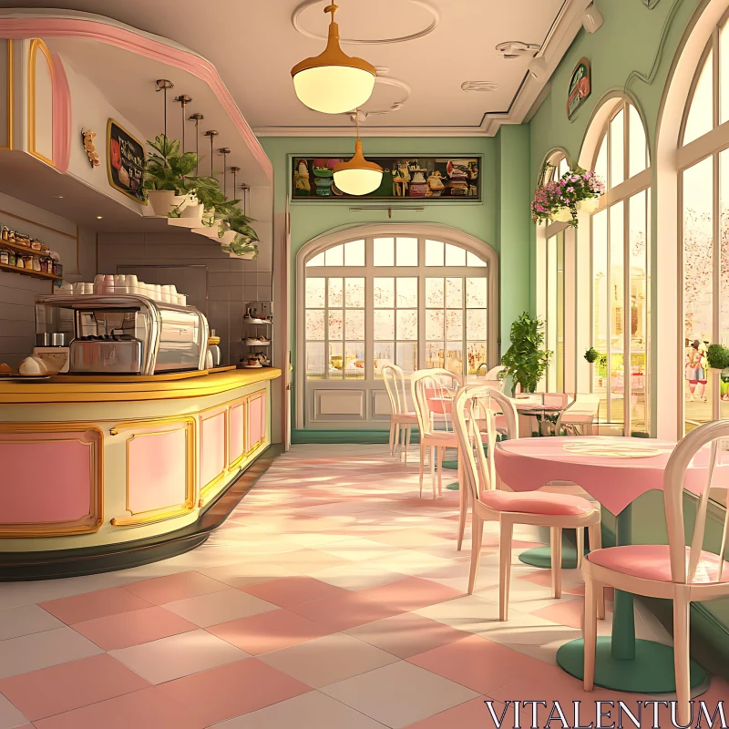 AI ART Charming Pink Restaurant Interior View