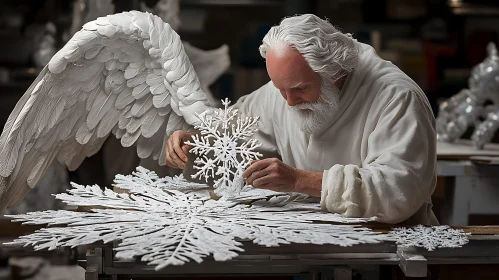 Winged Figure Creating Snowflake Art