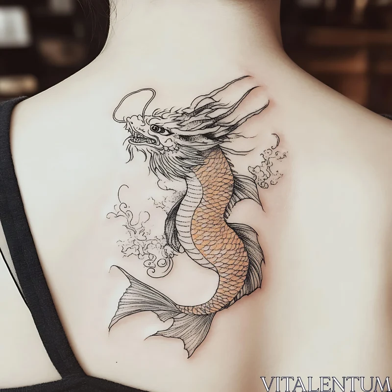 Fantastical Dragon Fish Tattoo Inked on Skin AI Image