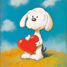 Cartoon Dog Holding Red Heart