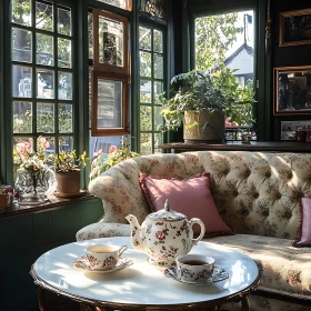 Floral Tea Set in Cozy Interior