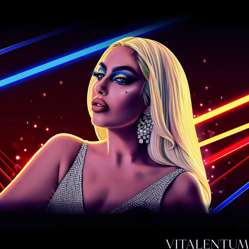 AI ART Glamorous Lady Gaga with Neon Lights