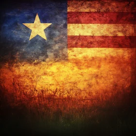 Grunge American Flag with Golden Field