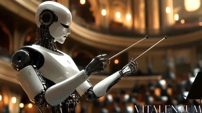 Robotic Orchestra Conductor in Concert Hall AI Image