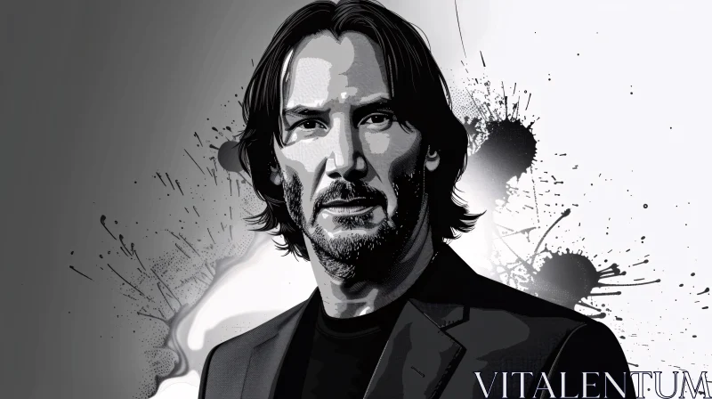 Captivating Black-and-White Art of Keanu Reeves AI Image