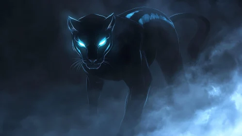 Glowing-Eyed Panther in the Dark