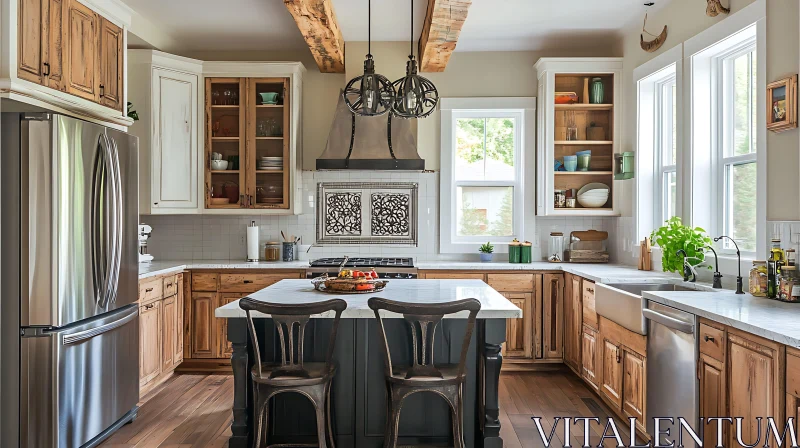 Charming Kitchen with Wooden Accents AI Image