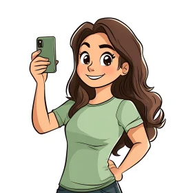 Smiling Woman Cartoon Selfie