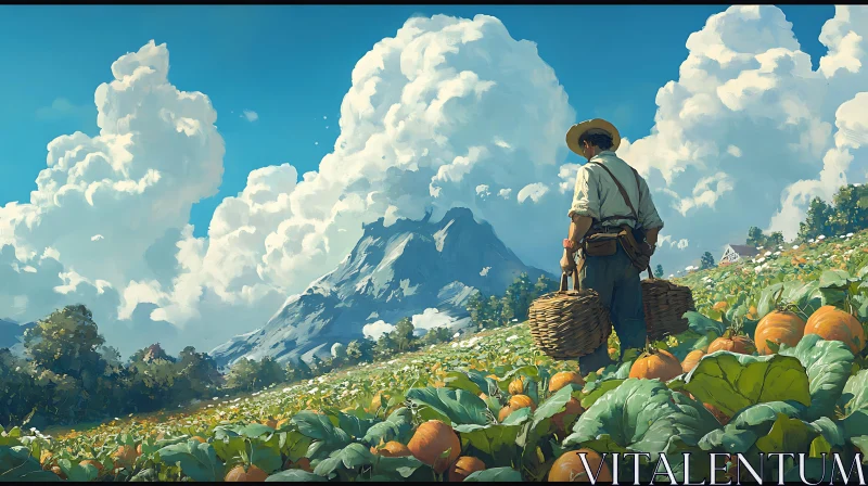 AI ART Scenic Pumpkin Patch with Mountain View