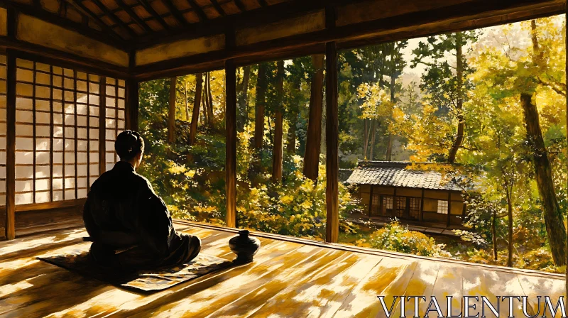 Zen Meditation by the Forest Window AI Image