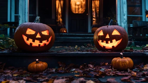 Glowing Jack-o'-Lanterns on Halloween Night
