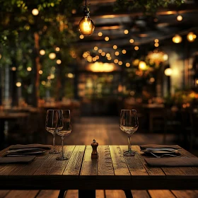 Warmly Lit Restaurant Interior with Set Table