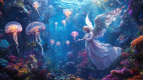 Underwater Angel with Jellyfish