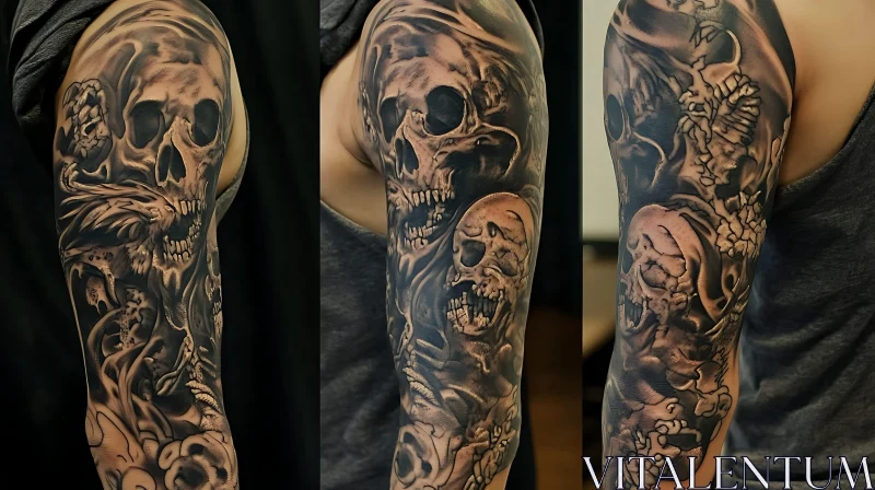 Haunting Skull Tattoo Sleeve Design AI Image