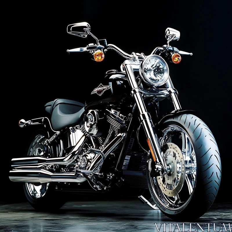 Chrome Motorcycle on Dark Backdrop AI Image