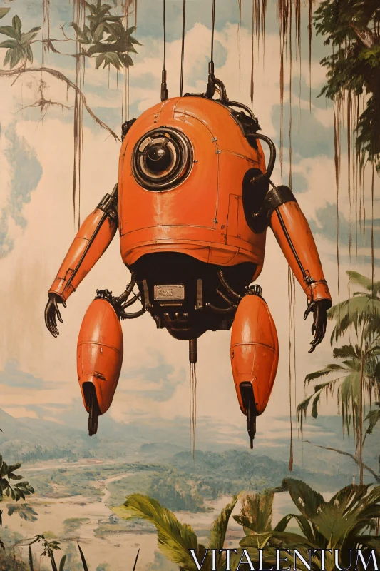 AI ART Orange Robot Amidst Jungle Canopy