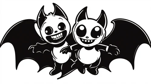 Playful Bat Duo Halloween Art