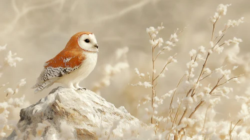 Owl on Snowy Rock