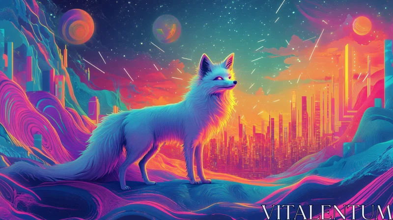 Surreal Fox in Neon Cityscape AI Image