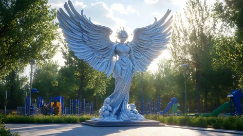 Silver Angel Sculpture in Green Park