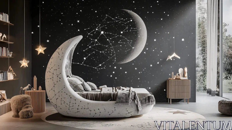 AI ART Moon Bed in Starry Bedroom