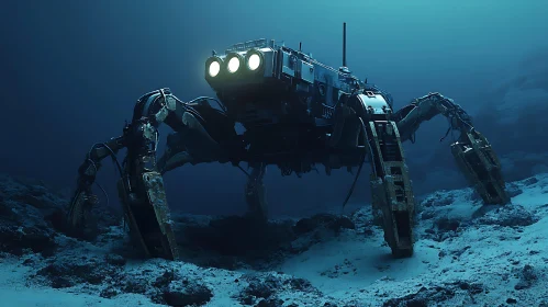 Mechanical Crab on Ocean Bottom