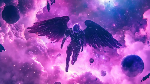 Winged Figure in Cosmic Cloudscape