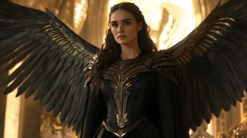 Winged Warrior Woman in Golden Light