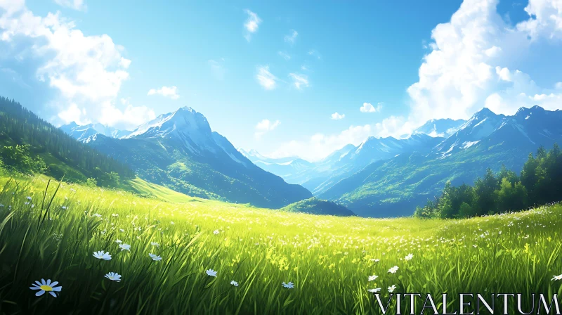 AI ART Scenic Mountain Landscape with Flower Meadow