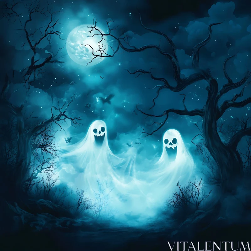 AI ART Spooky Ghosts Under Moonlight