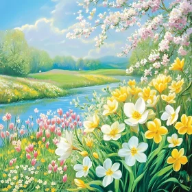 Spring Meadow with River