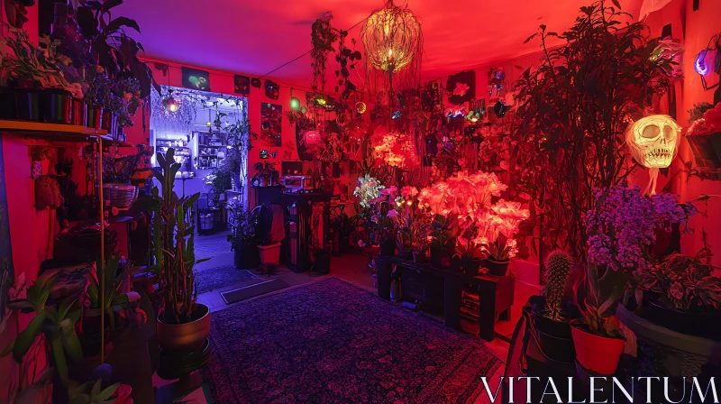 AI ART Botanical Room with Colored Illumination