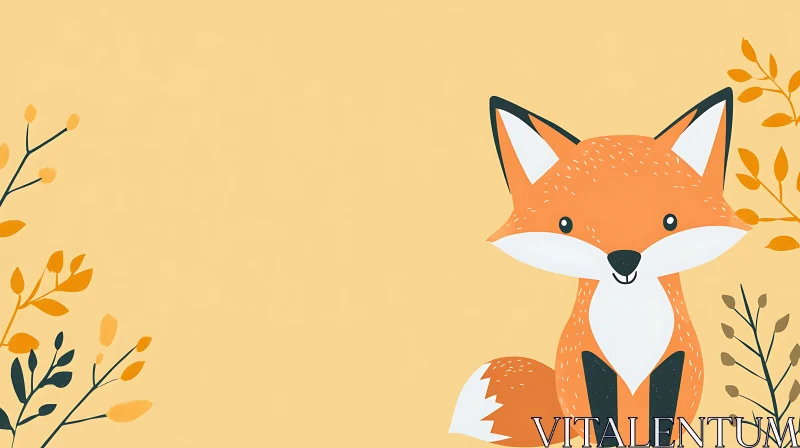 Stylized Fox and Foliage Graphic AI Image