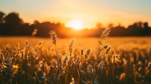 Sunset Over Golden Wheat Field