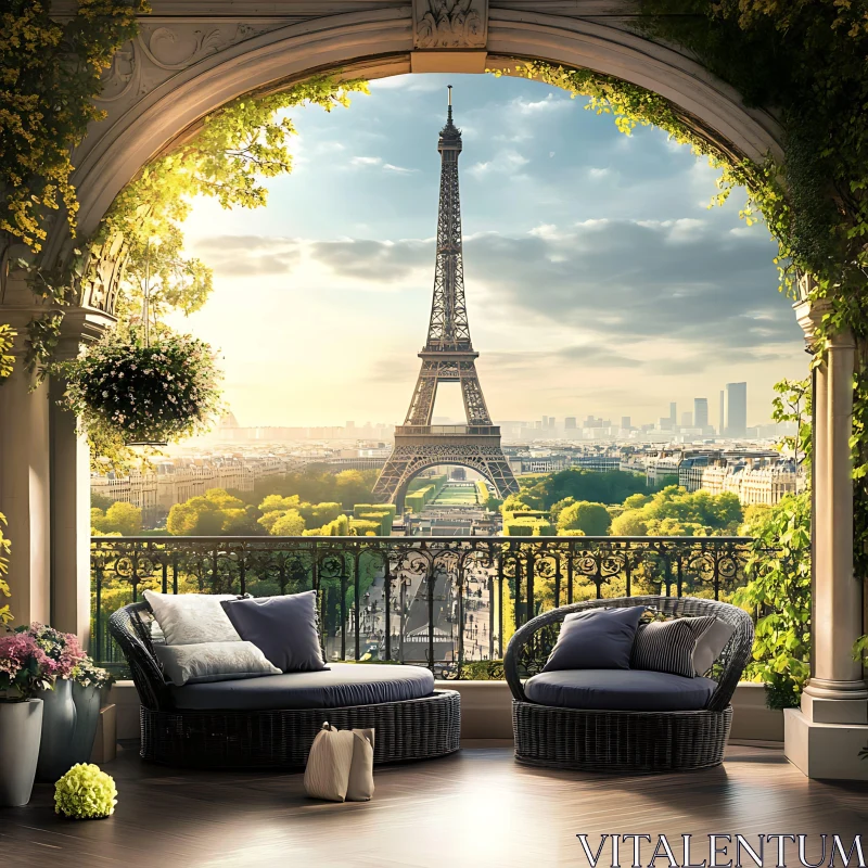 AI ART Parisian Balcony with Eiffel Tower Vista