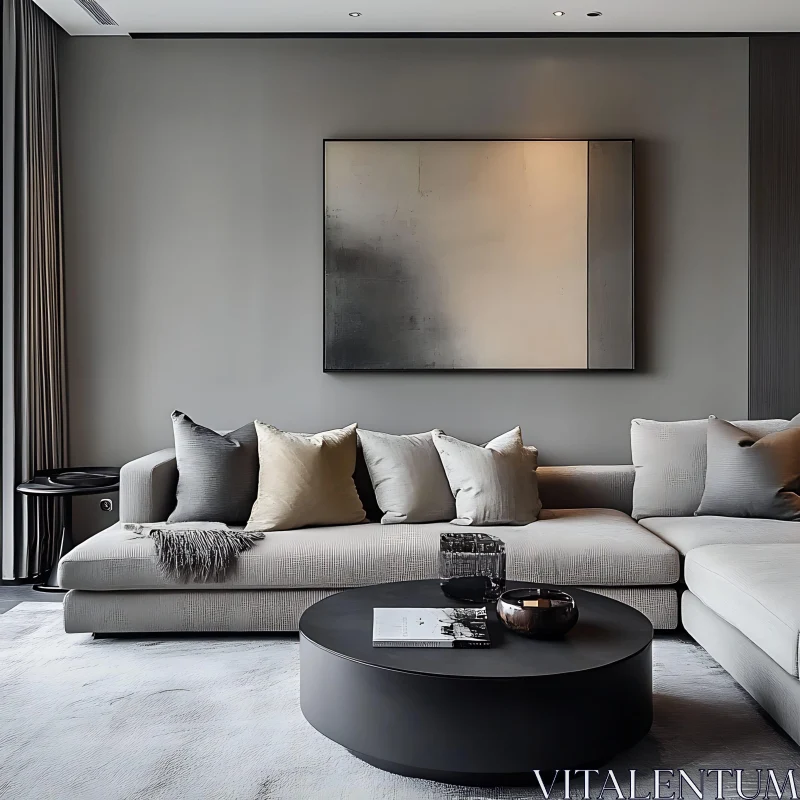 Serene Gray Sofa and Abstract Art AI Image