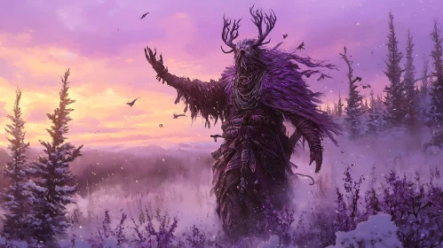 Horned Figure in Violet Forest