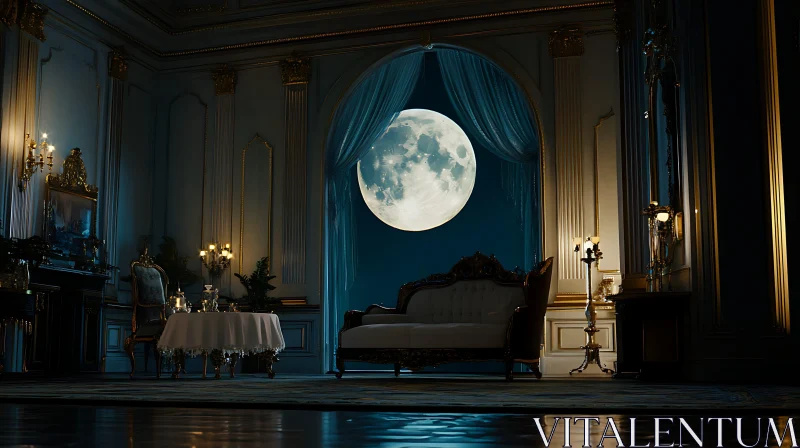 Ornate Room with Moon View AI Image