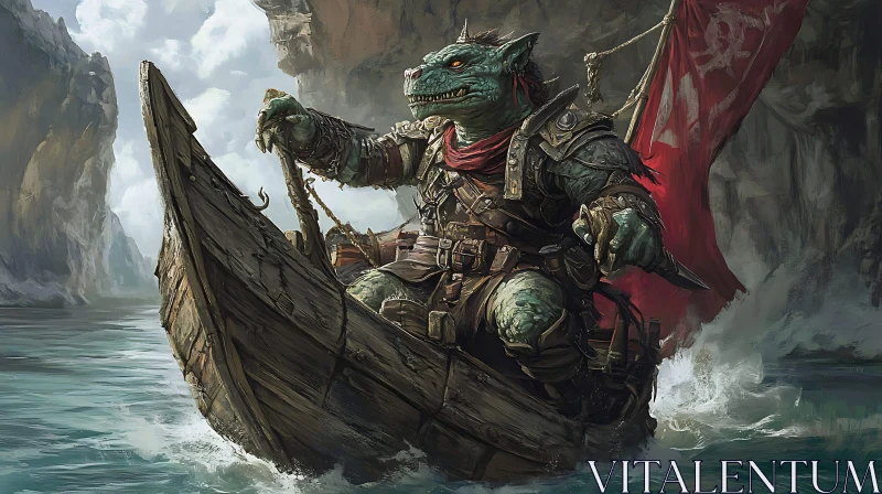 AI ART Reptilian Sailor on a Boat