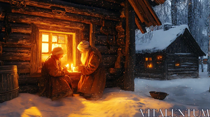 Winter Solitude by Candle Light AI Image