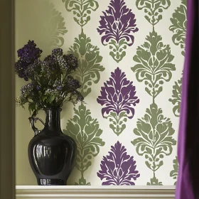 Purple Flowers and Patterned Wall Decor