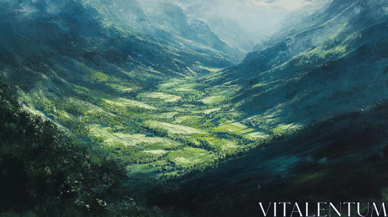 Lush Green Valley Landscape Art AI Image