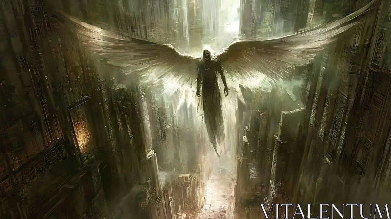 Winged Guardian in Urban Gloom AI Image