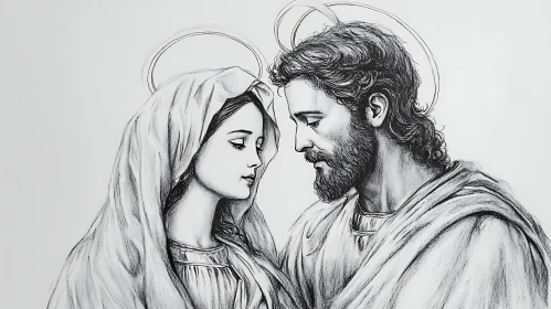 Classic Religious Drawing of Man and Woman