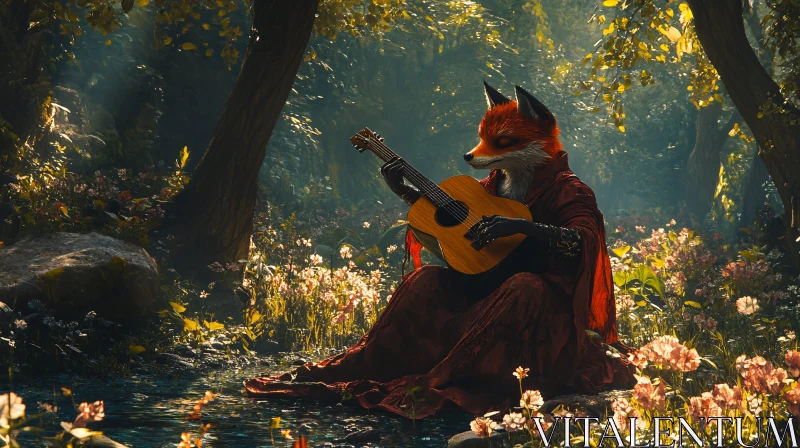 AI ART Fox Playing Guitar in Forest Glade