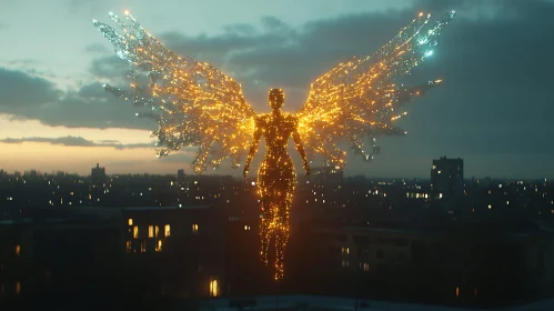 Radiant Angel in Urban Sky
