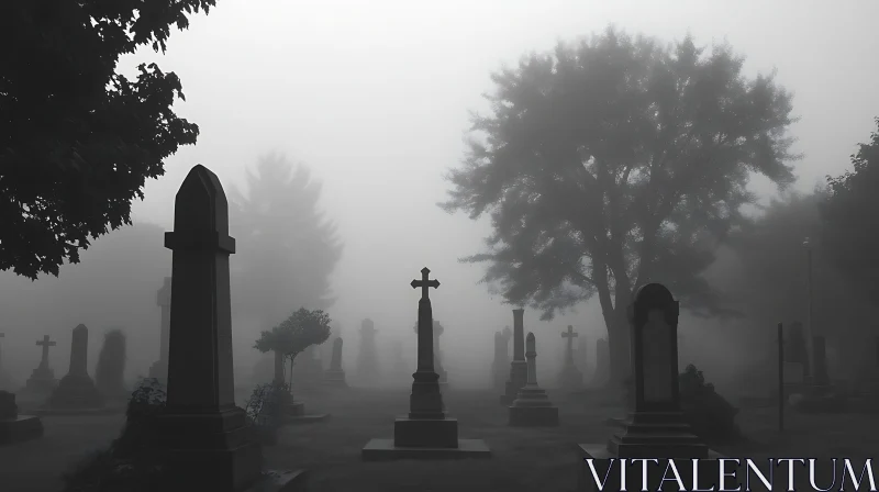 AI ART Foggy Cemetery Scene