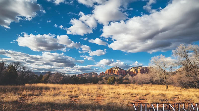 AI ART Scenic Field View with Distant Mountains